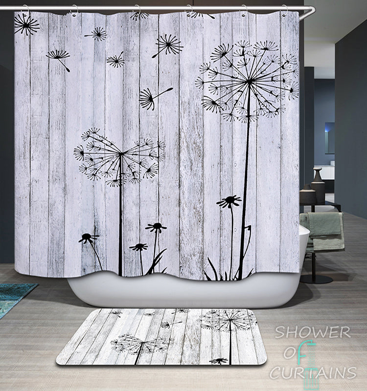Shower Curtain Black And White Groundsel's Seeds