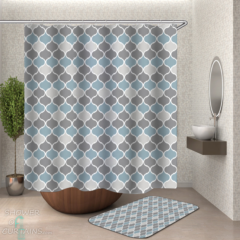 Shower Curtain Classic - Grey Aqua Moroccan Shape