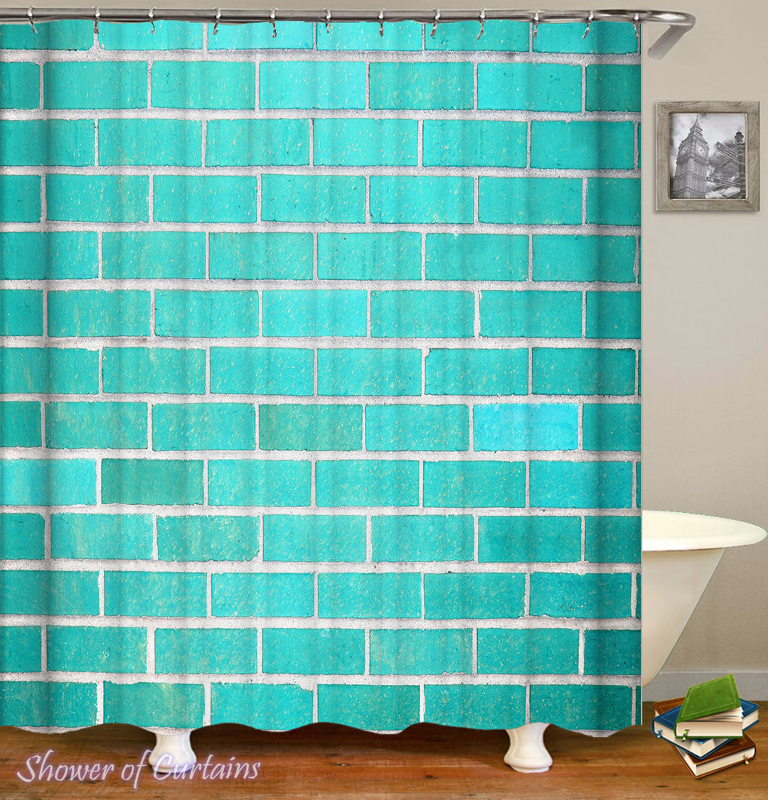 Shower Curtain Turquoise Bricks
