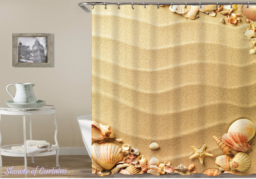 Beach and seashell shower curtain