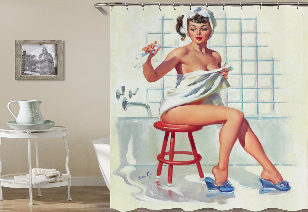 Shower Curtain of Vintage Shower Girl