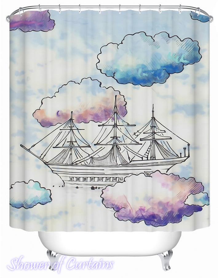 Shower Curtain of A ship is Sailing The Clouds