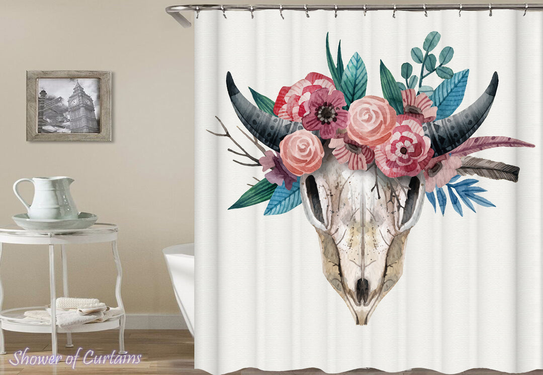 Flowery Goat's Skull Shower Curtain