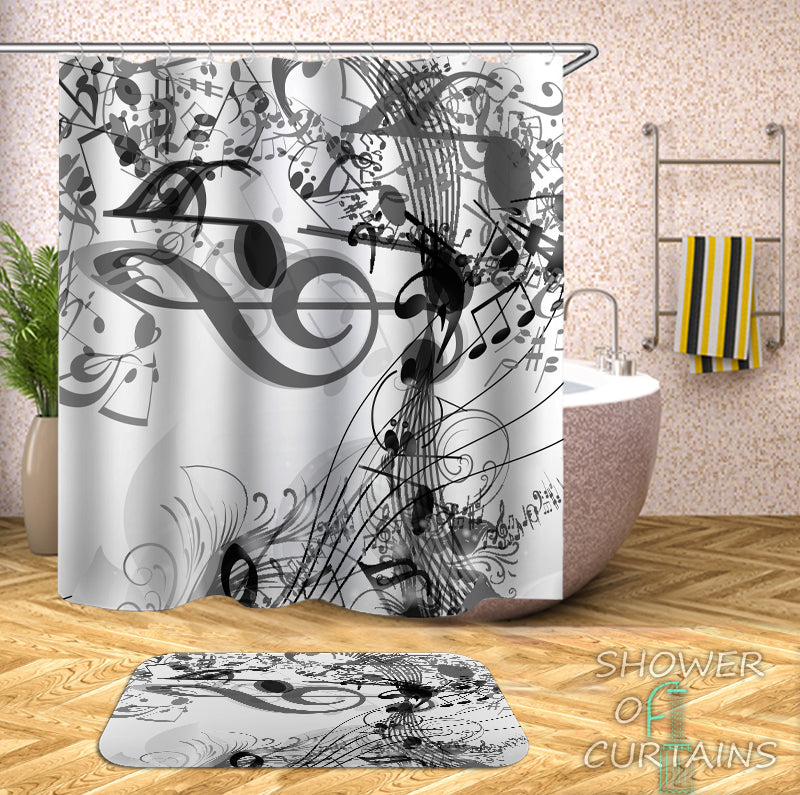 Shower Curtain of Music Notes Black And White