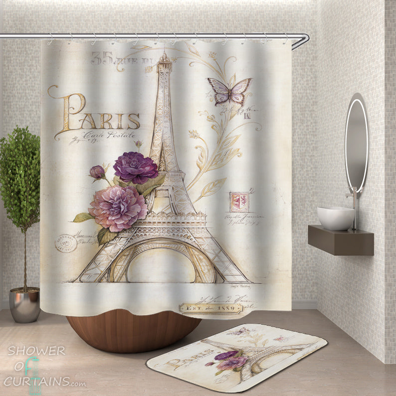 Shower Curtain of Paris Postcard - Bathoom Decor of Paris