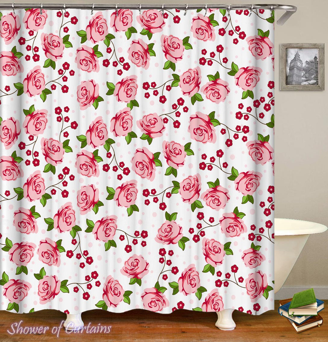 Shower Curtain of Pinkish Roses Pattern