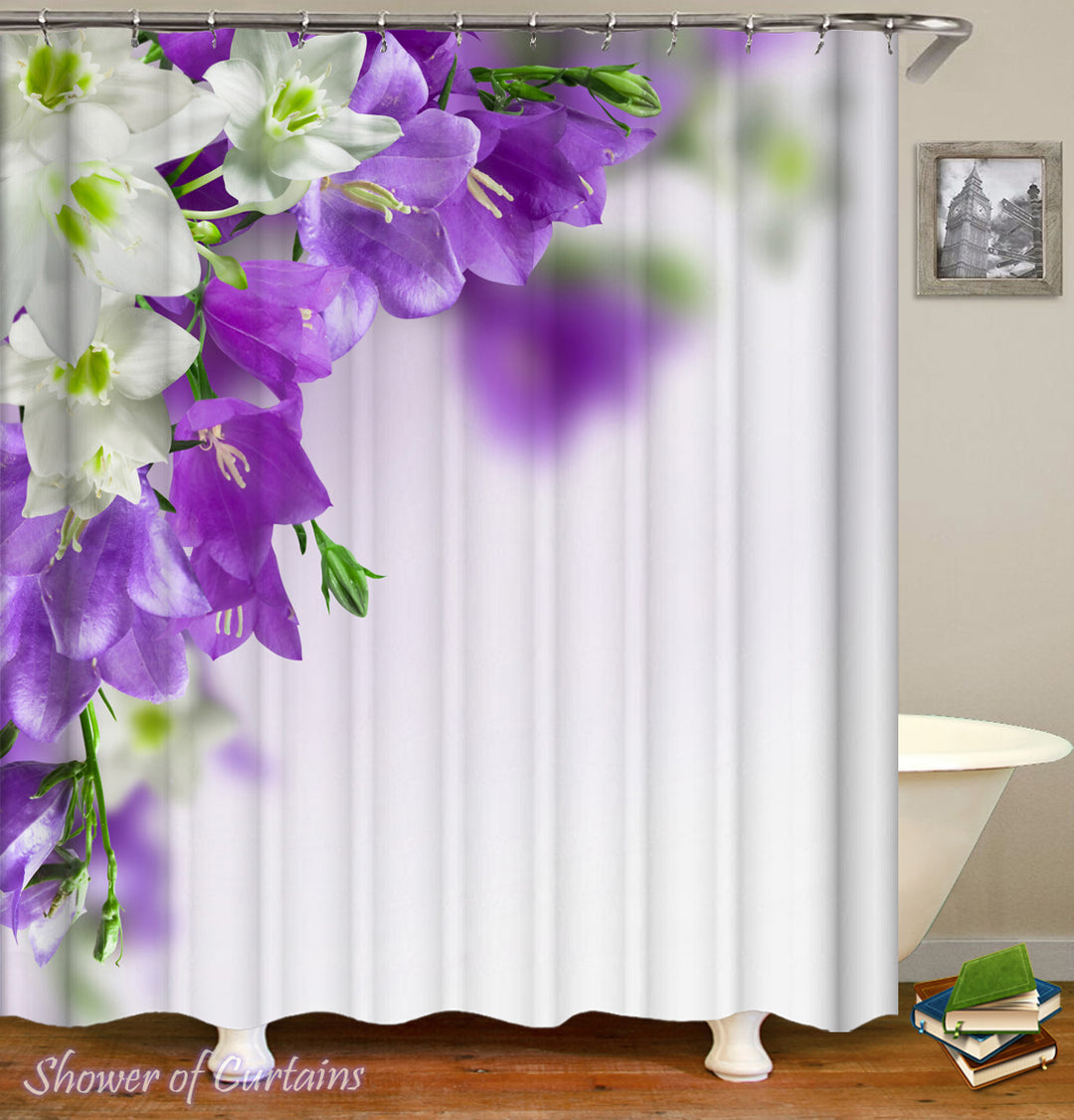 Shower Curtain of Purple And White Flowers