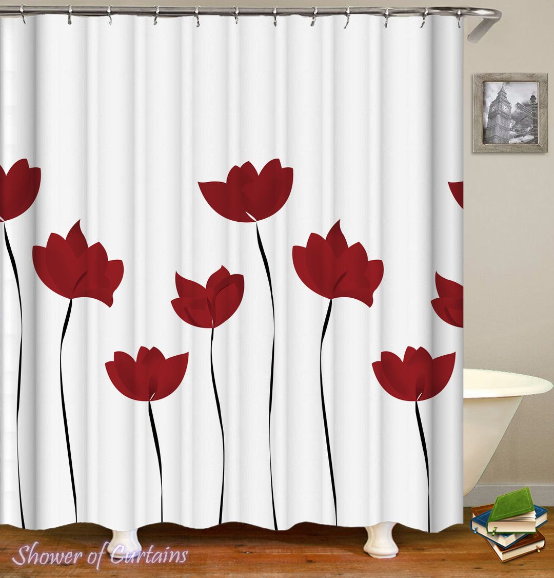 Shower Curtain of Red Tulip Drawing
