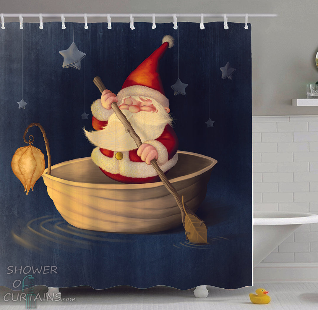 Shower Curtain of Santa Is Paddling - Christmas Theme