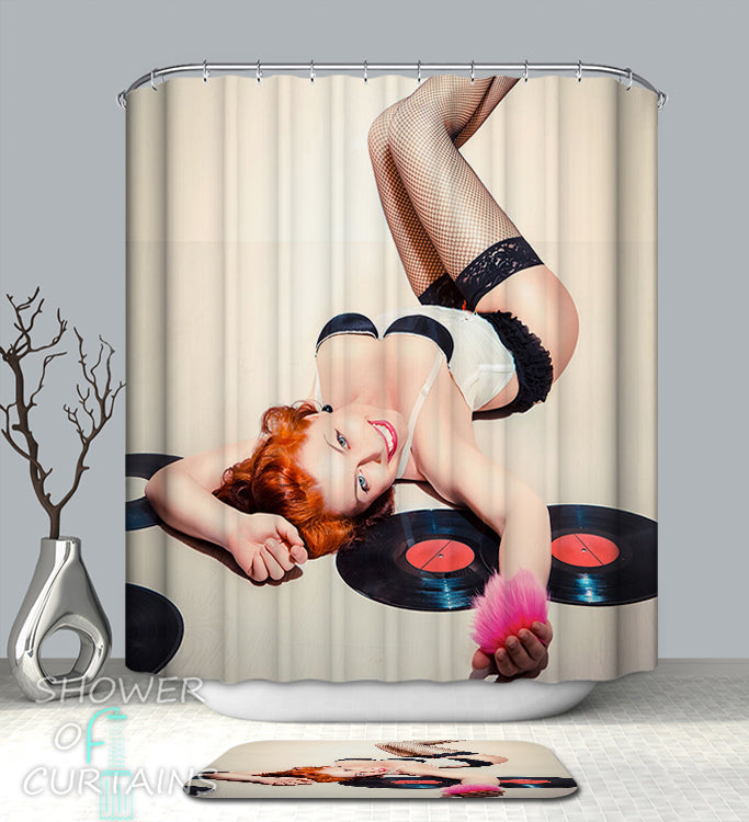 Shower Curtain of Sexy Records Girl