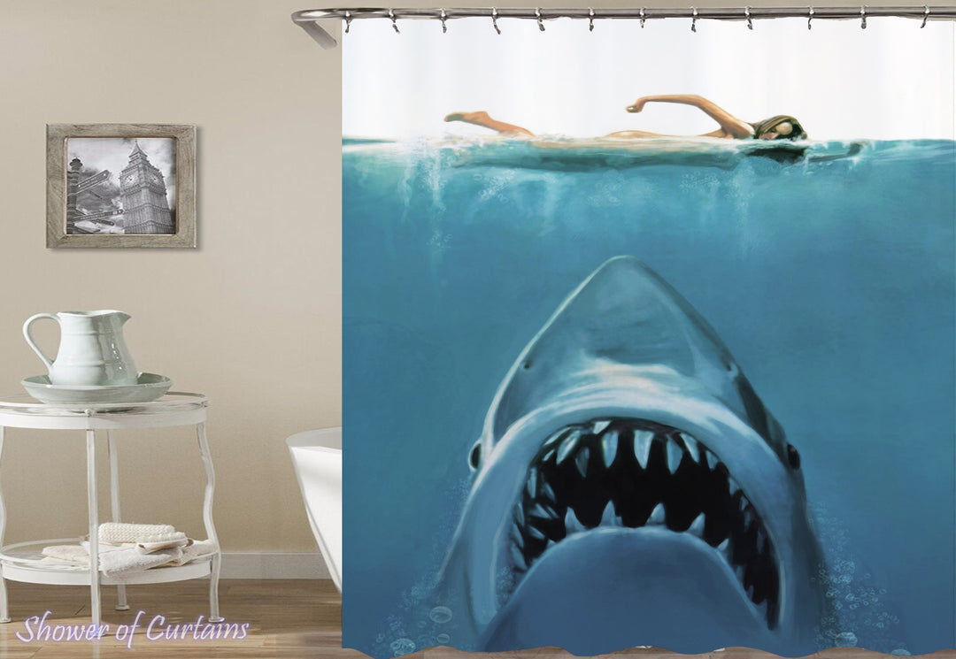Shark Attack(!) Print on Shower Curtain