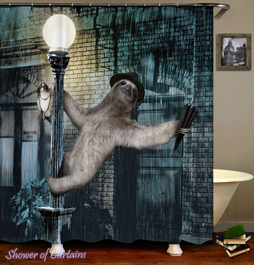 Shower Curtain of Sloth Singing In The Rain