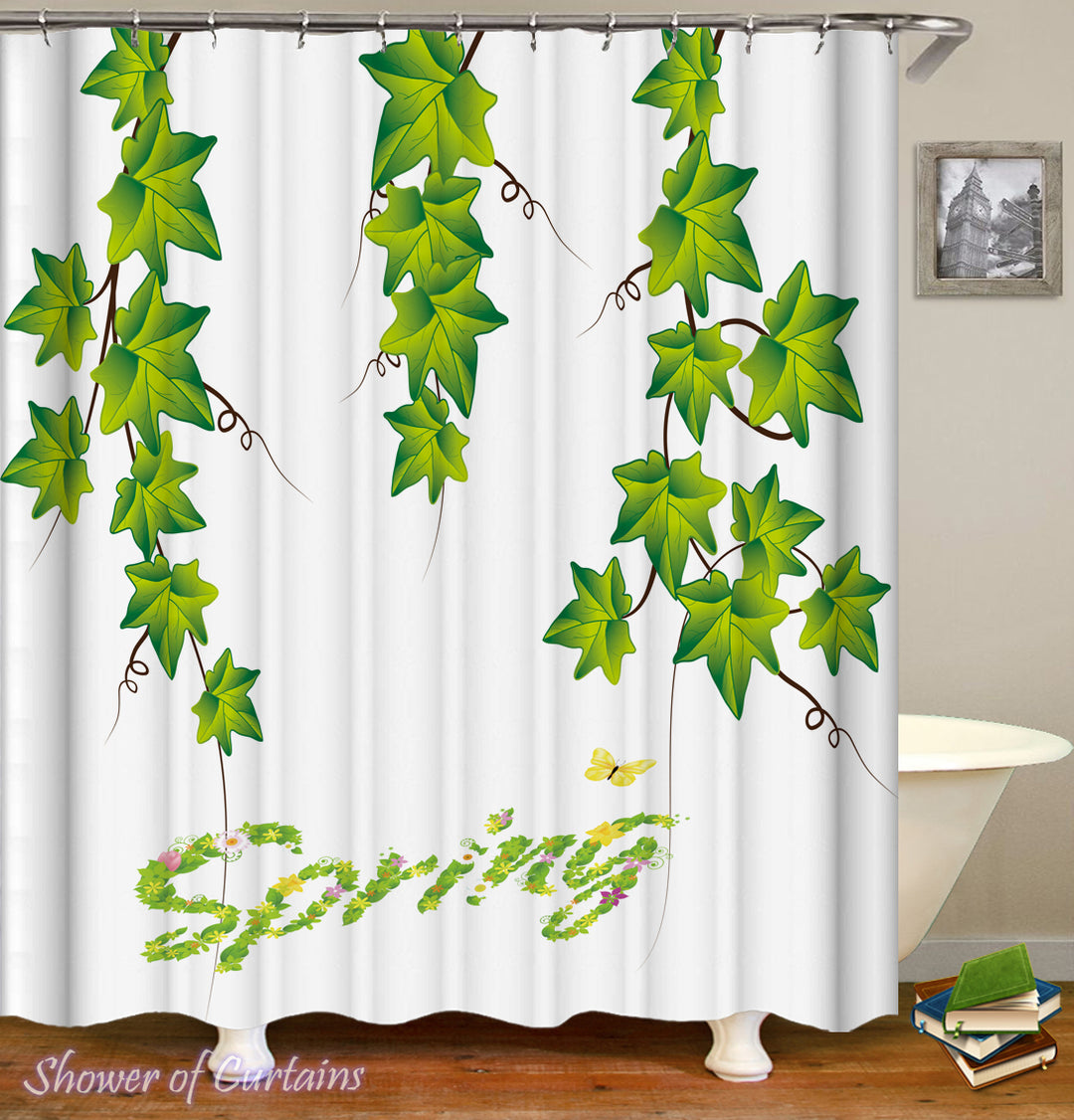 Shower Curtain of Spring Logo Vine Leaves