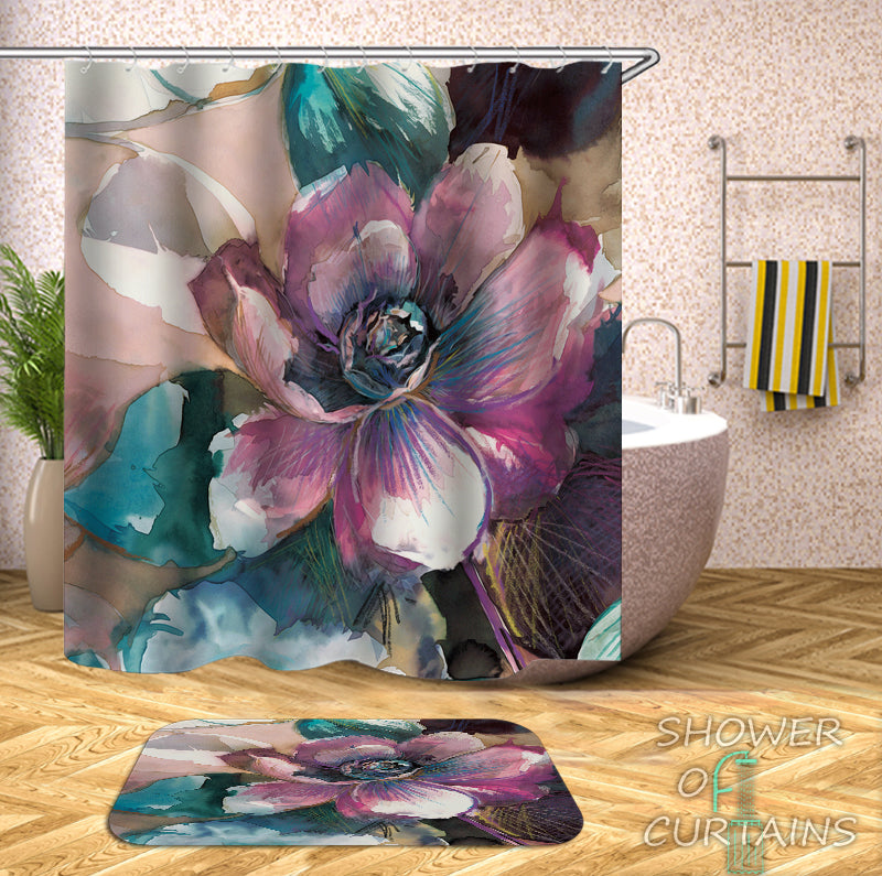 Shower Curtain of Water Painting Flower - Purple And Turquoise