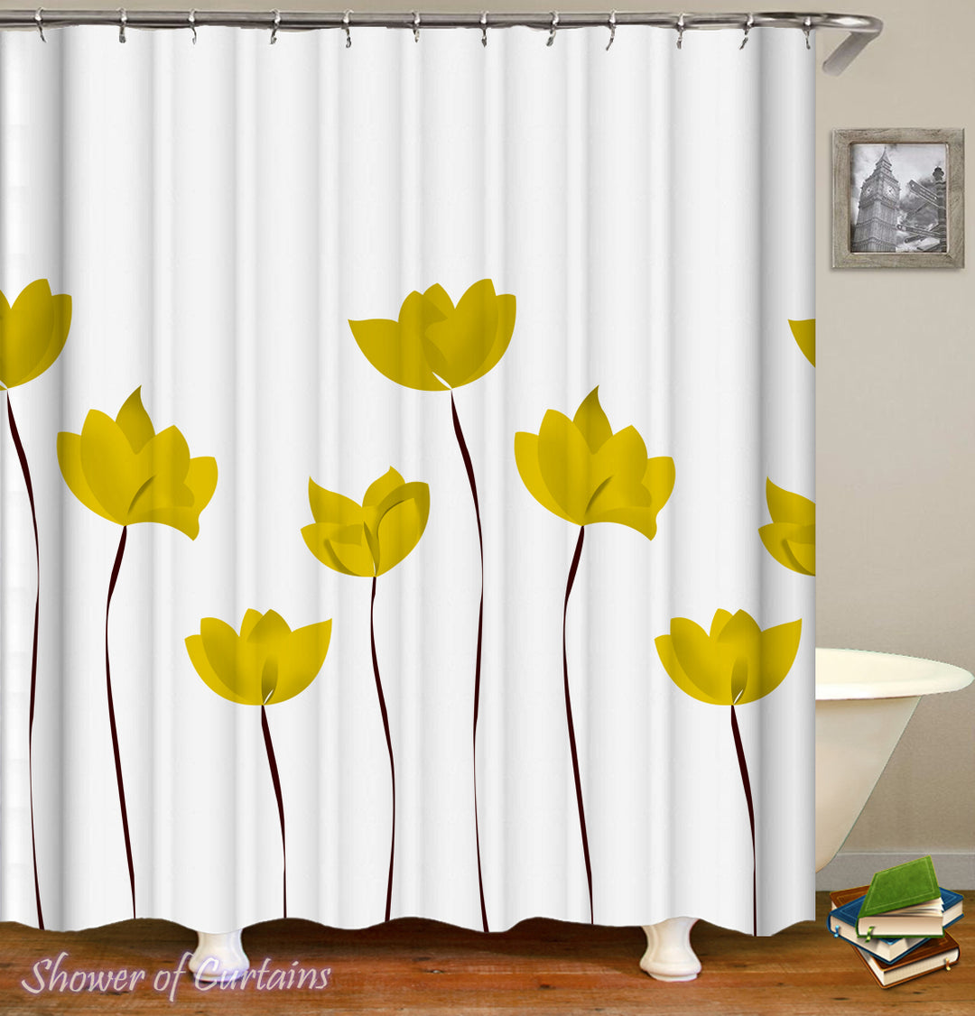Shower Curtain of Yellow Tulip Drawing