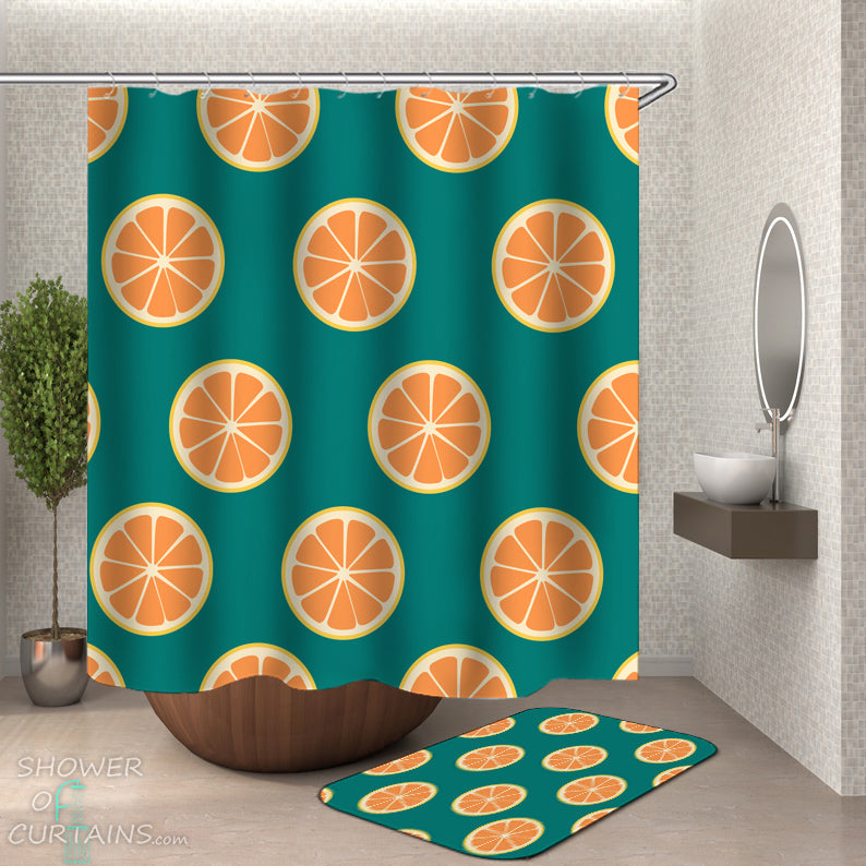 Shower Curtains - Teal And Orange Slices