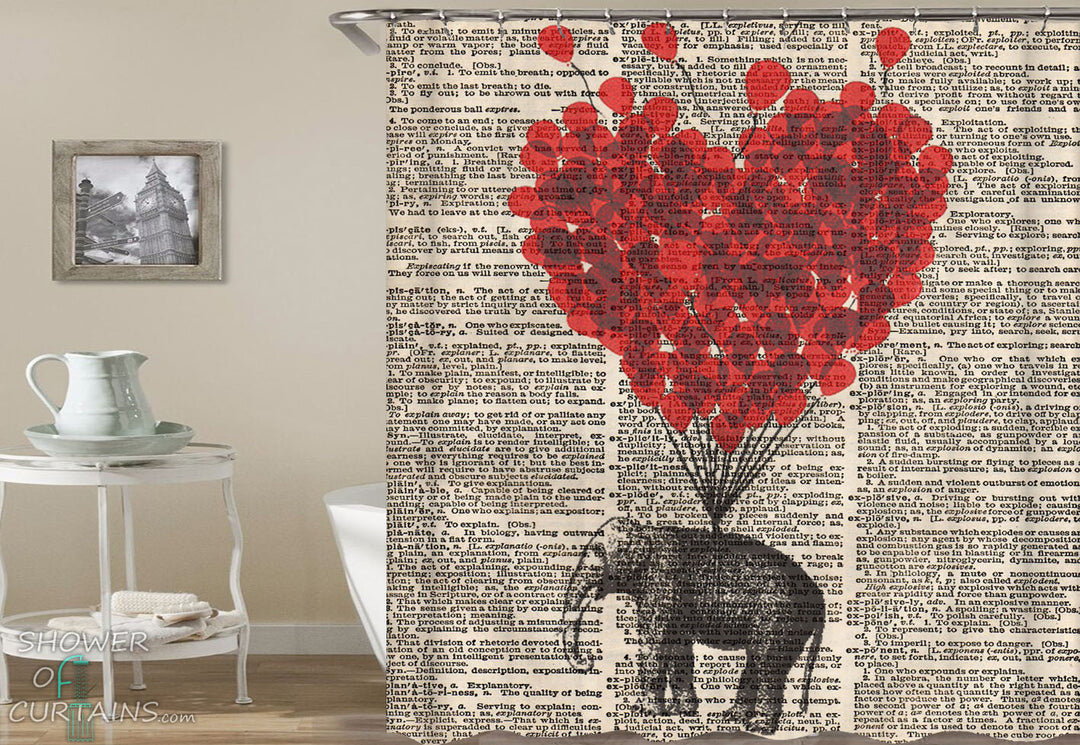 Shower Curtains Design of Elephant & Heart Shape Hot-Air Balloon