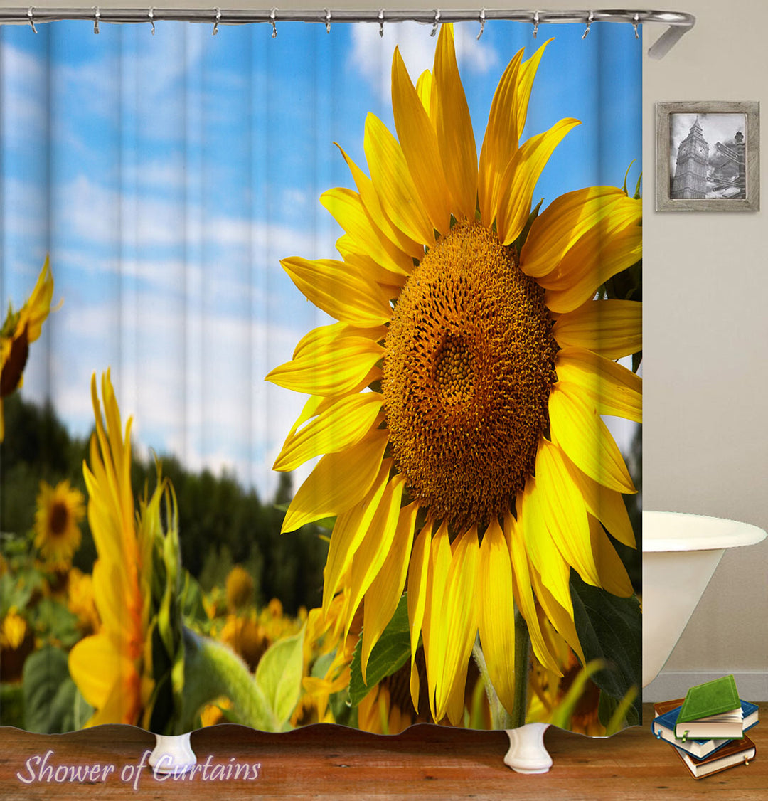 Shower Curtains Print of Gorgeous Yellow Sunflower Shower Curtain