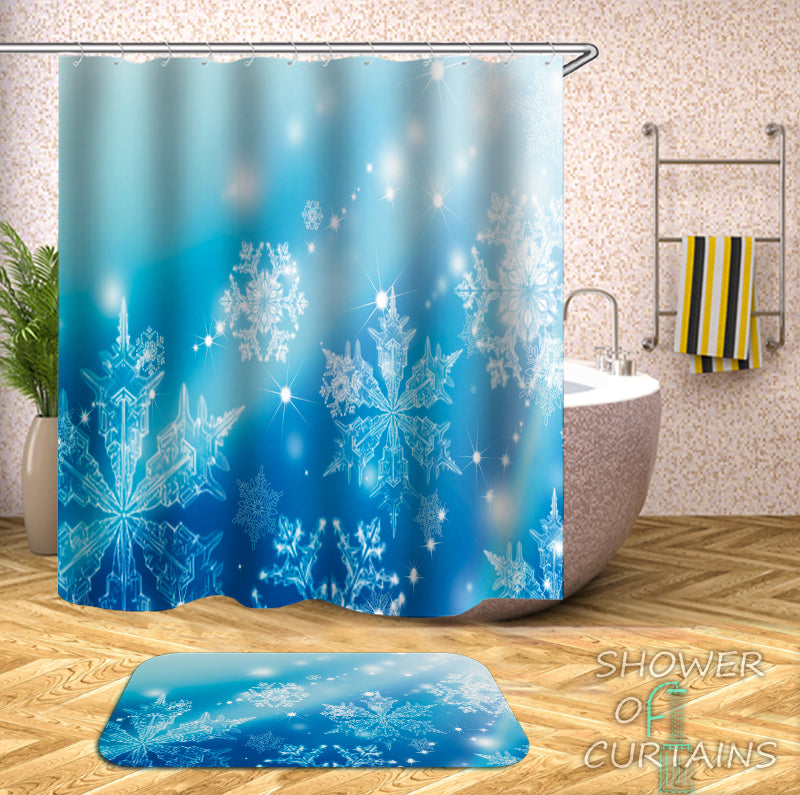 Shower Curtains Theme of Shiny Snowflakes