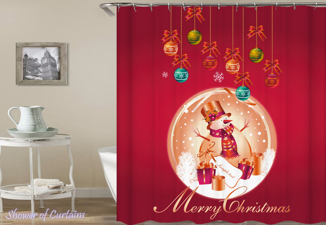 Shower Curtains for Christmas - Warm Red Merry Christmas