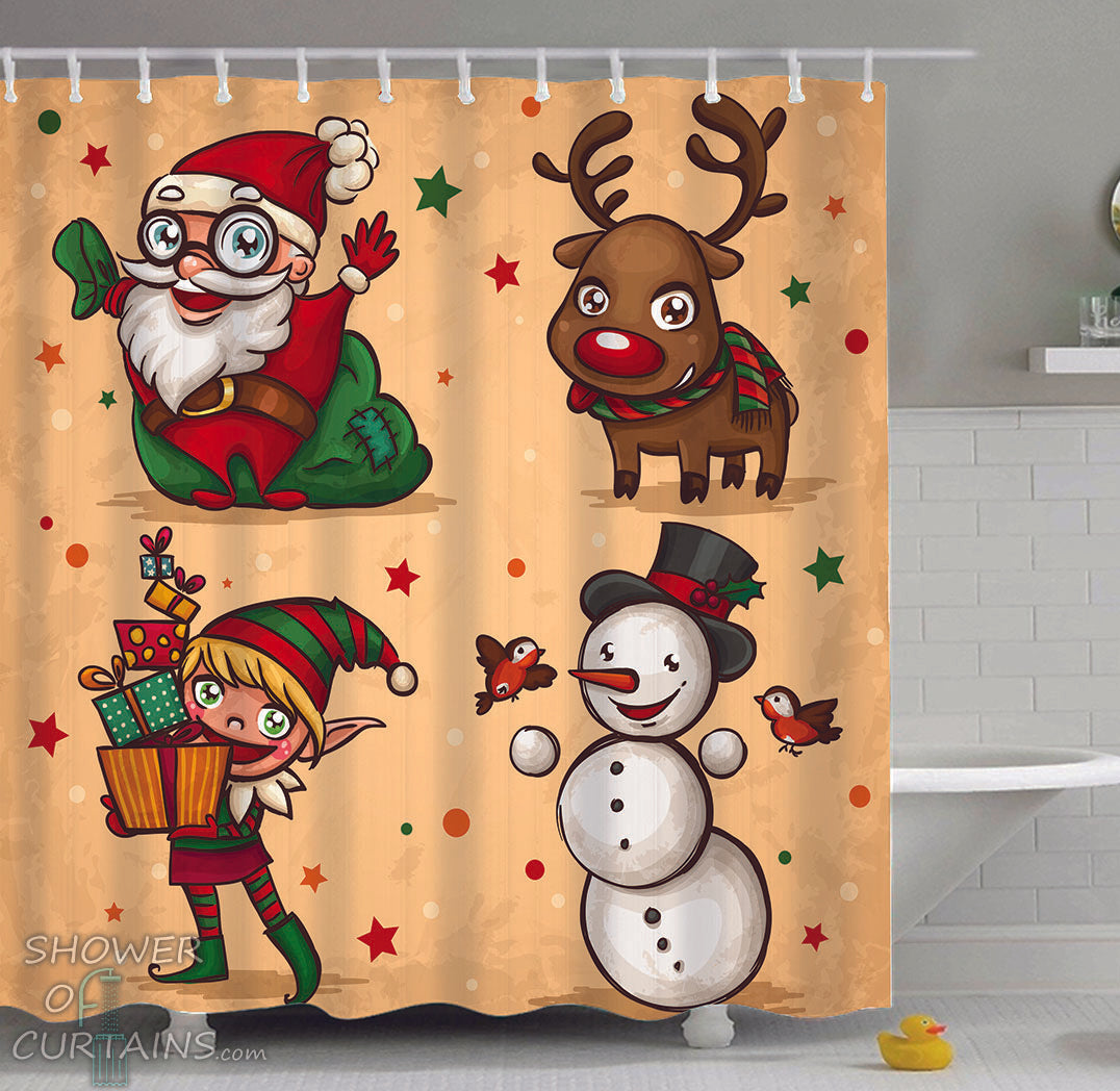 Shower Curtains of Christmas Characters Painting
