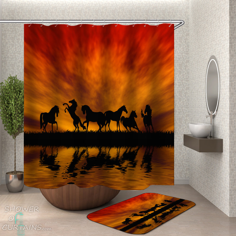 Shower Curtains of Horses - Twilight Horses silhouettes