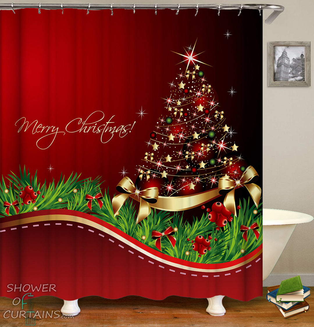Shower Curtains of Merry Christmas Tree