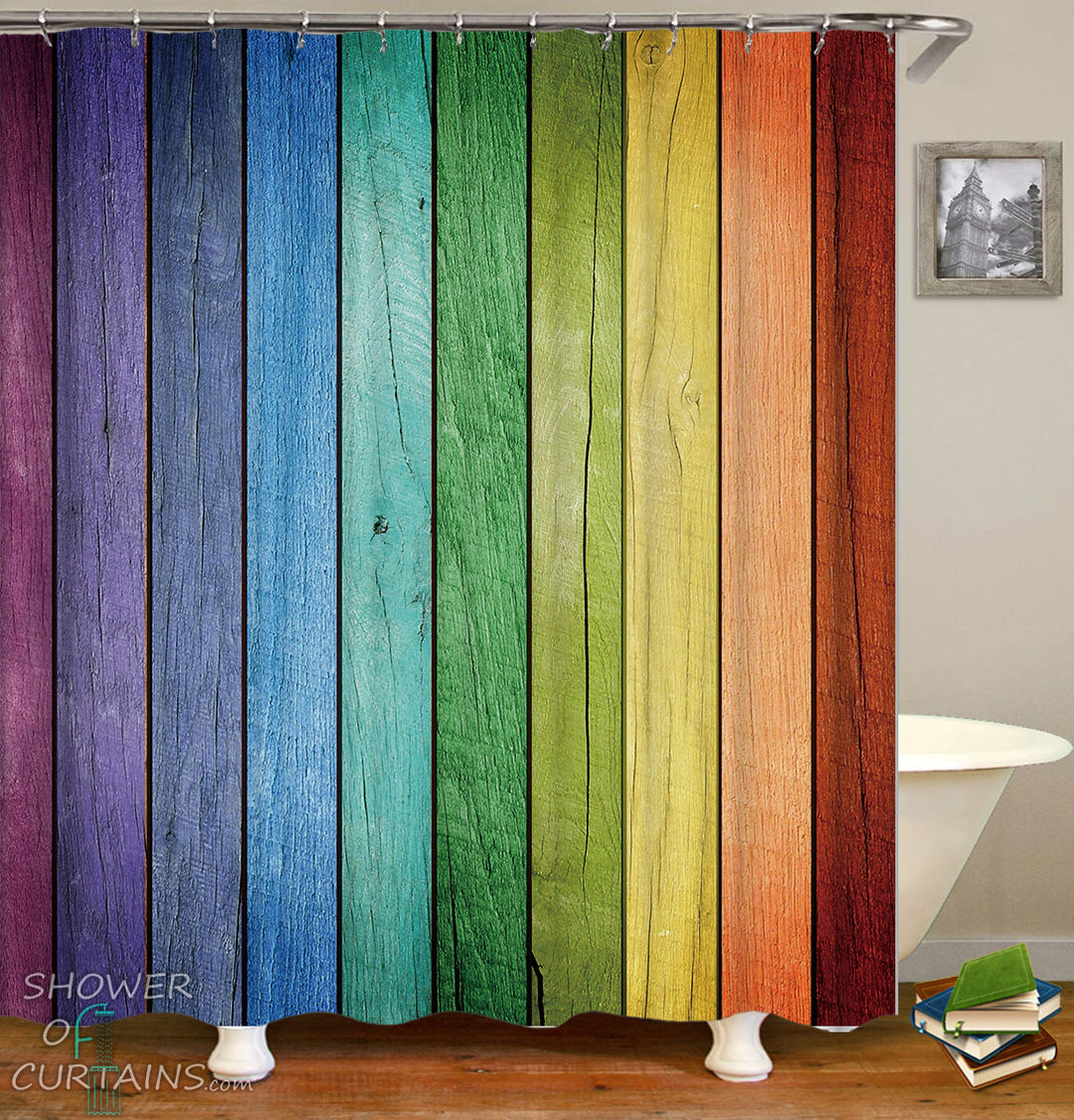 Shower Curtains of Rainbow Wooden Deck