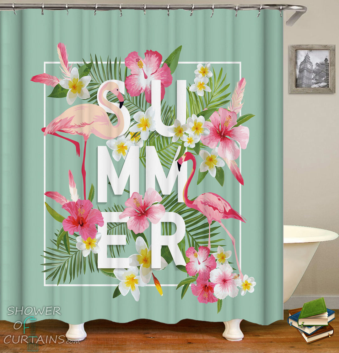 Shower Curtains of Summer Vibes Flamingo Shower Curtain