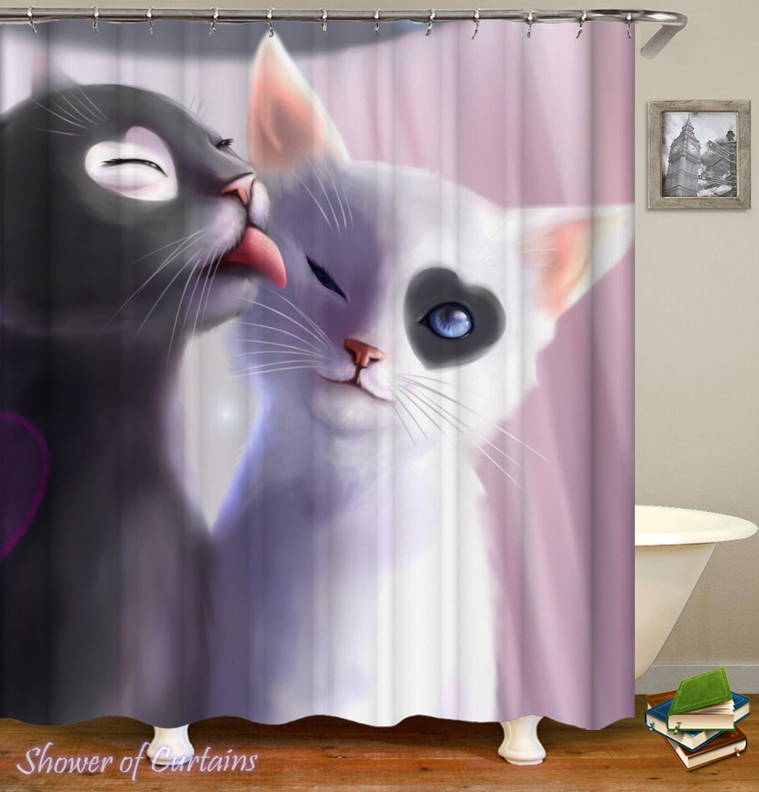 Shower curtain design of Black And White Kittens