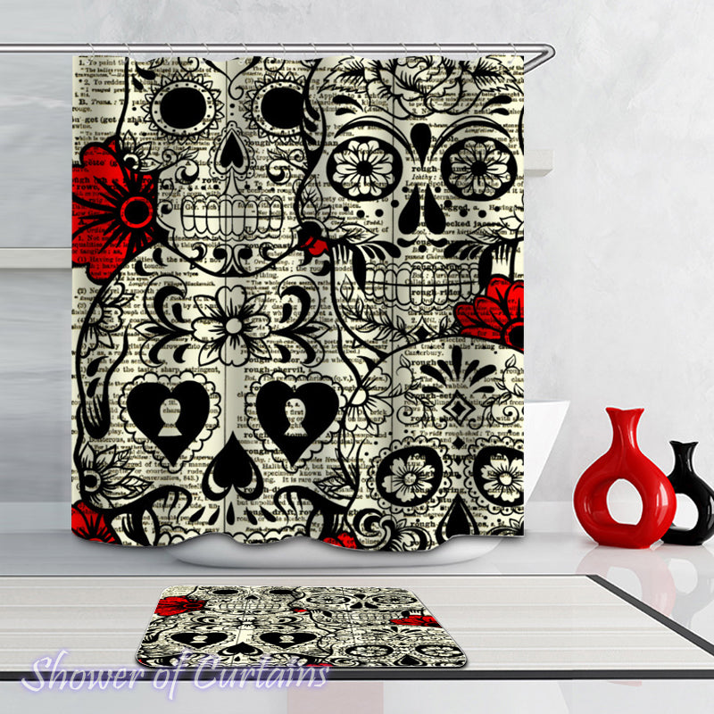 Shower curtains print - Skulls And Flowers