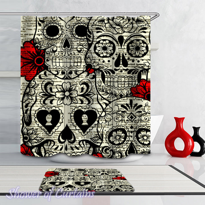 Shower curtains print - Skulls And Flowers