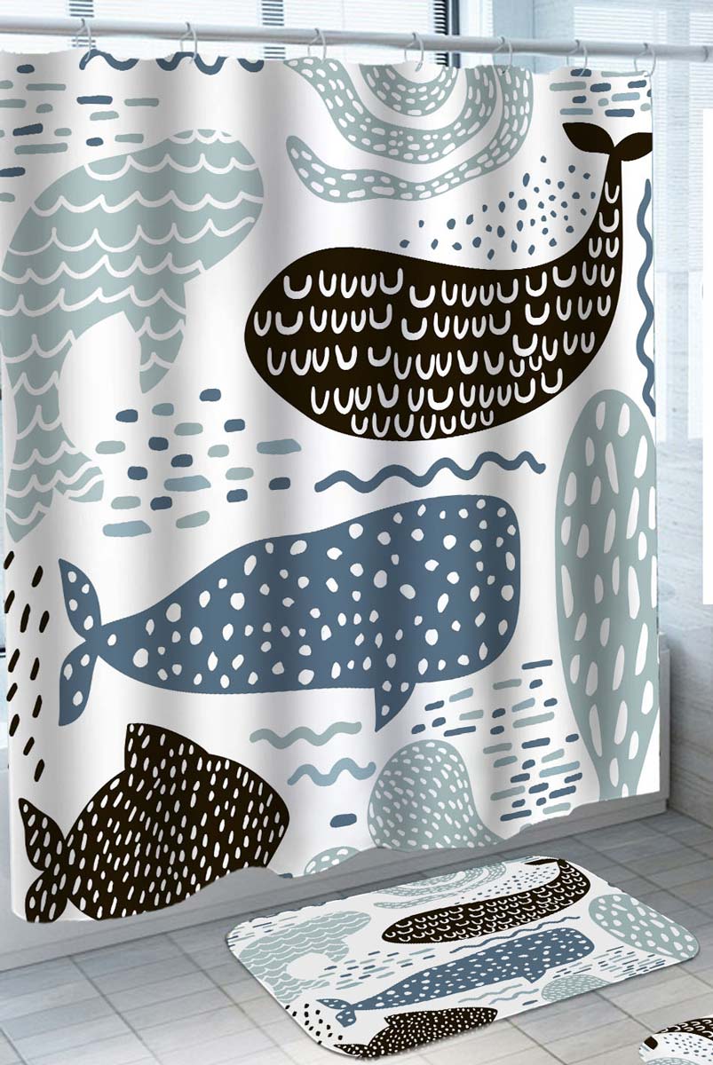 Simple Pattern Fish and Whales in the Ocean Shower Curtain