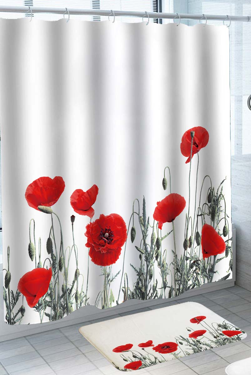 Simple Red Poppy Seed Shower Curtain