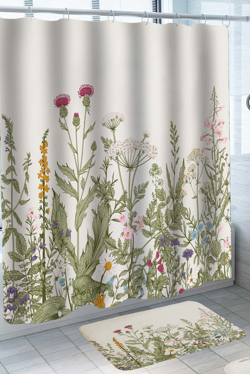 Simple Shower Curtain Floral Garden with Wildflowers