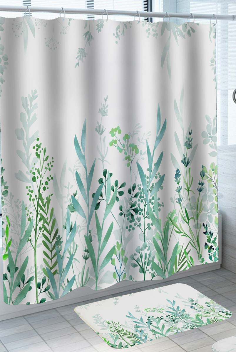 Simple Shower Curtains with Green Leaf Garden
