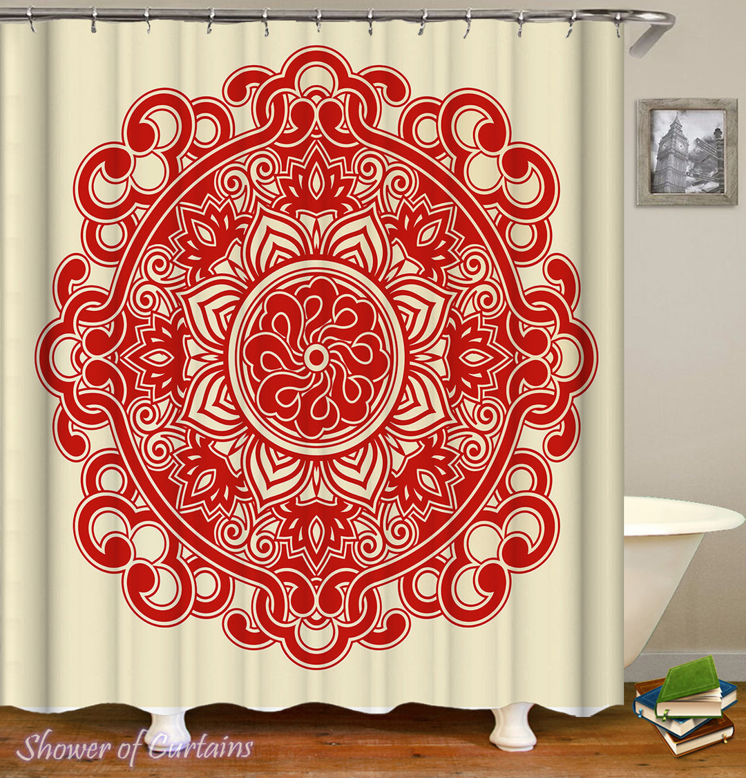 Simple Red Mandala Shower Curtain - Oriental Bathroom Decor