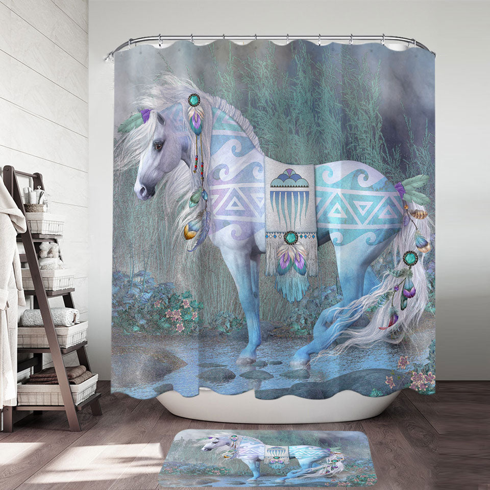 Singing Water Beautiful Native American Horse Inexpensive Shower Curtains