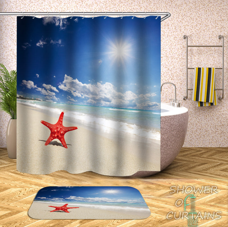 Single Starfish On The Beach Themed Shower Curtains