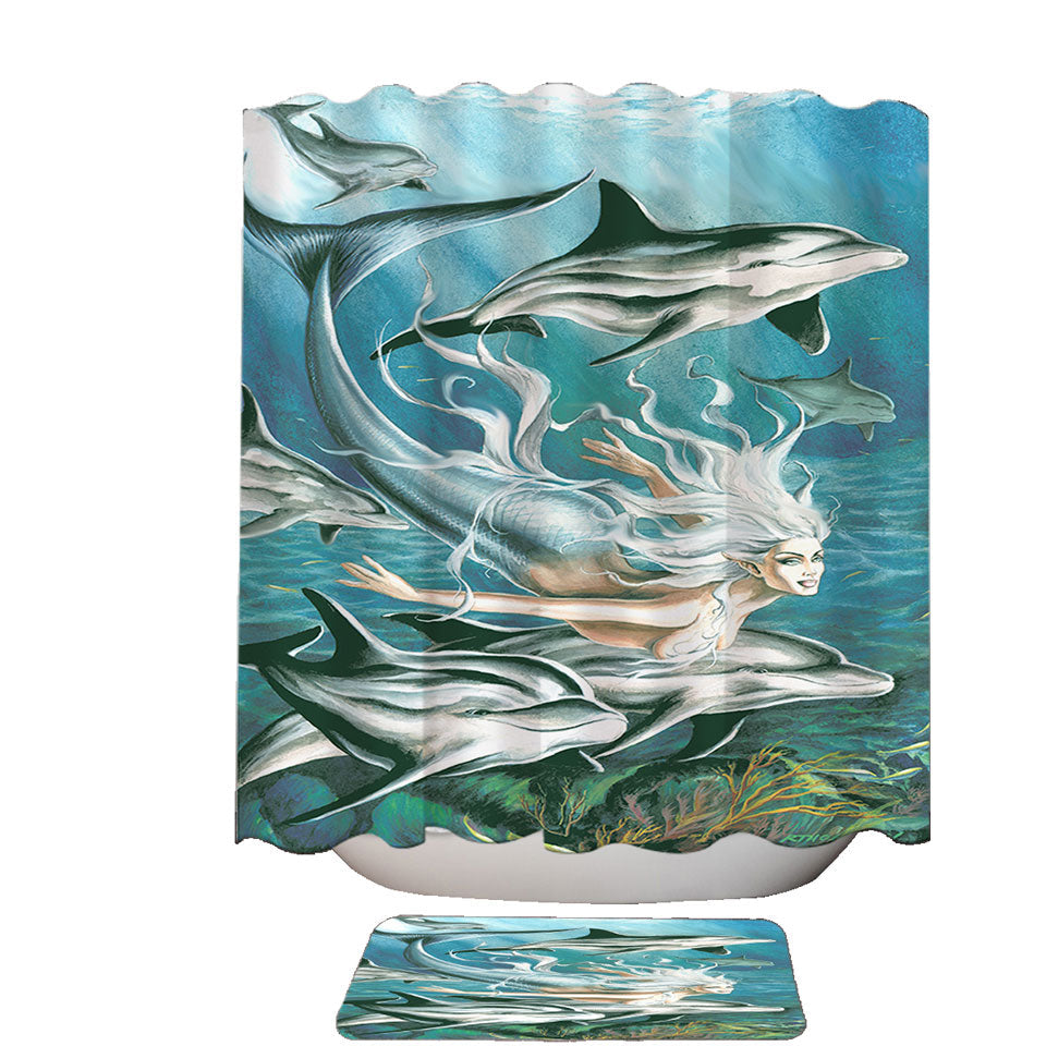 Sirens Mythology Art Dolphins and Mermaid Shower Curtains