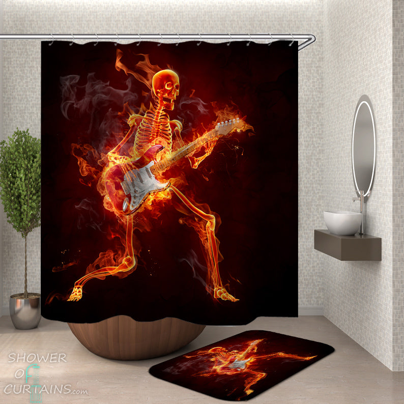 Skeleton Shower Curtain of Jamming In Flames Skeleton