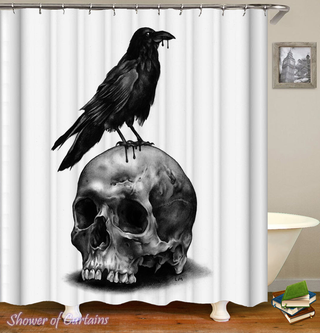 Skull And Raven Shower Curtain Theme