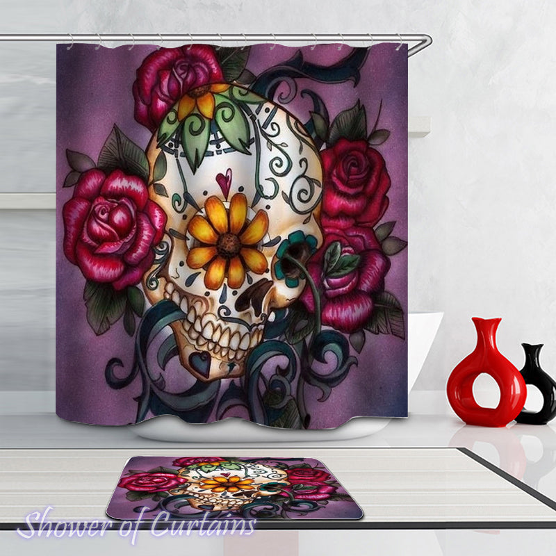 Skull And Roses shower curtain theme