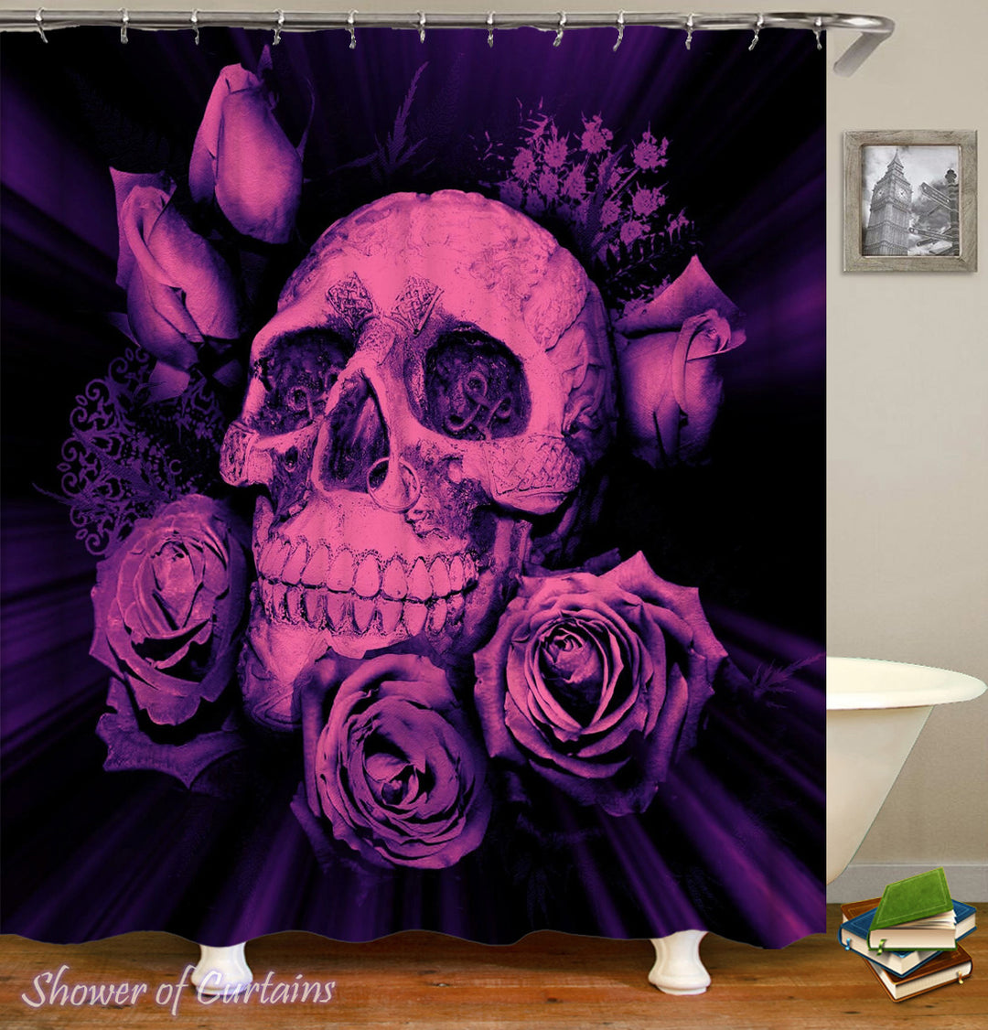 Skull Bathroom Decor - Purple Oriental Skull Shower Curtain