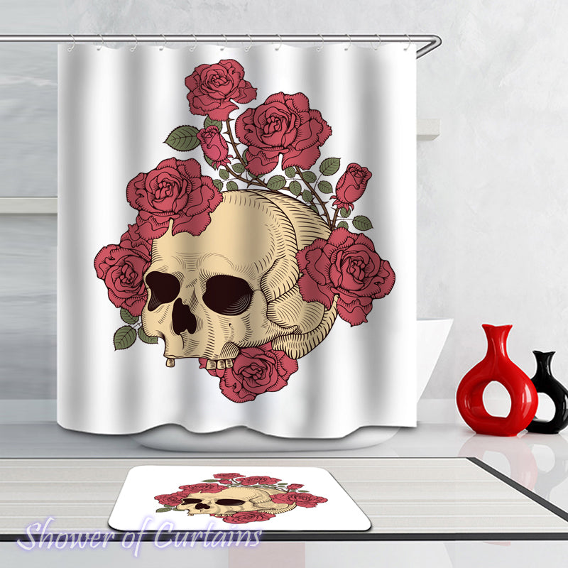 Skull Shower Curtain - Toothless Skull And Roses