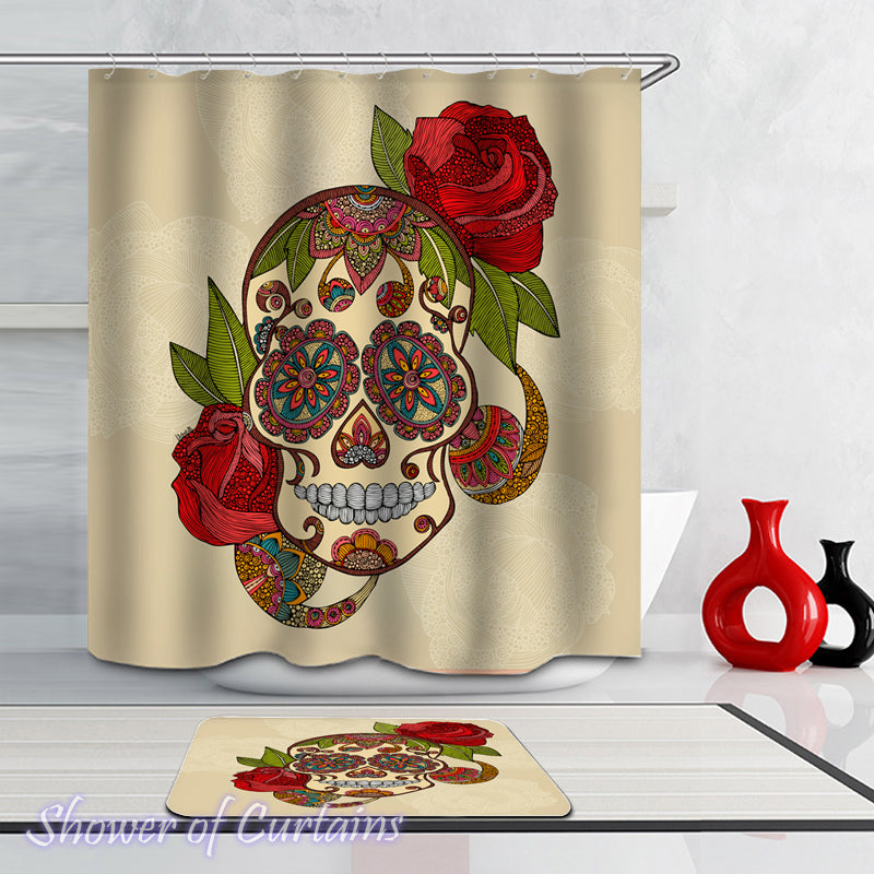 Skull Shower Curtain of Stained Glass Skull And Roses