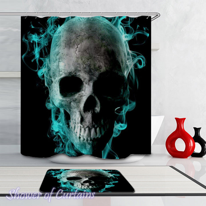 Skull Shower Curtain of Turquoise Smoky Skull
