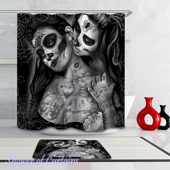 Skull shower curtain - Skull Face Ladies