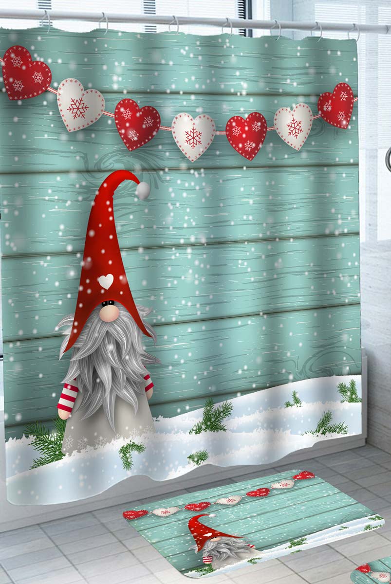 Snowflakes Hearts and Cute Christmas Dwarf Shower Curtain