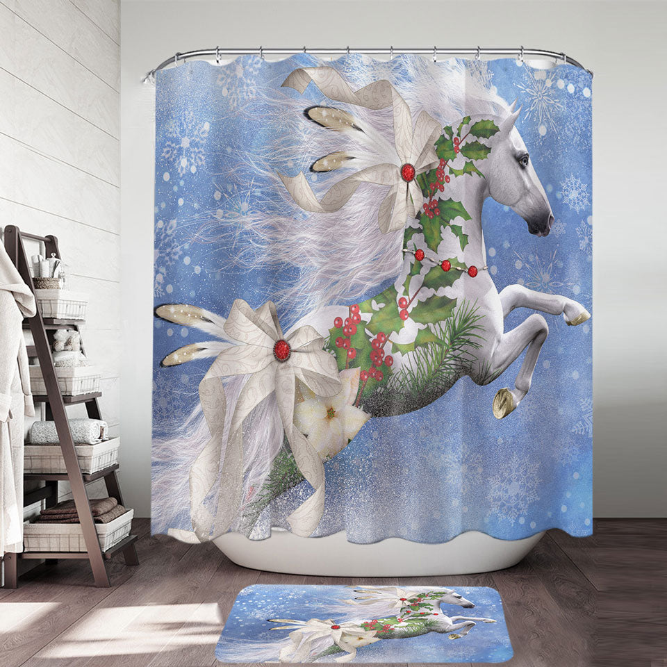 Snowflakes Winter White Horse Shower Curtain